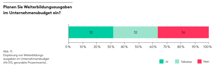 Das Bild best&auml;tigt sich bei der Frage nach der konkreten Budgetierung: Nur ein Drittel der Unternehmen plant Weiterbildungsausgaben verbindlich ein. Quelle: &laquo;Bedeutung und Umsetzung von Weiterbildung in KMU&raquo;