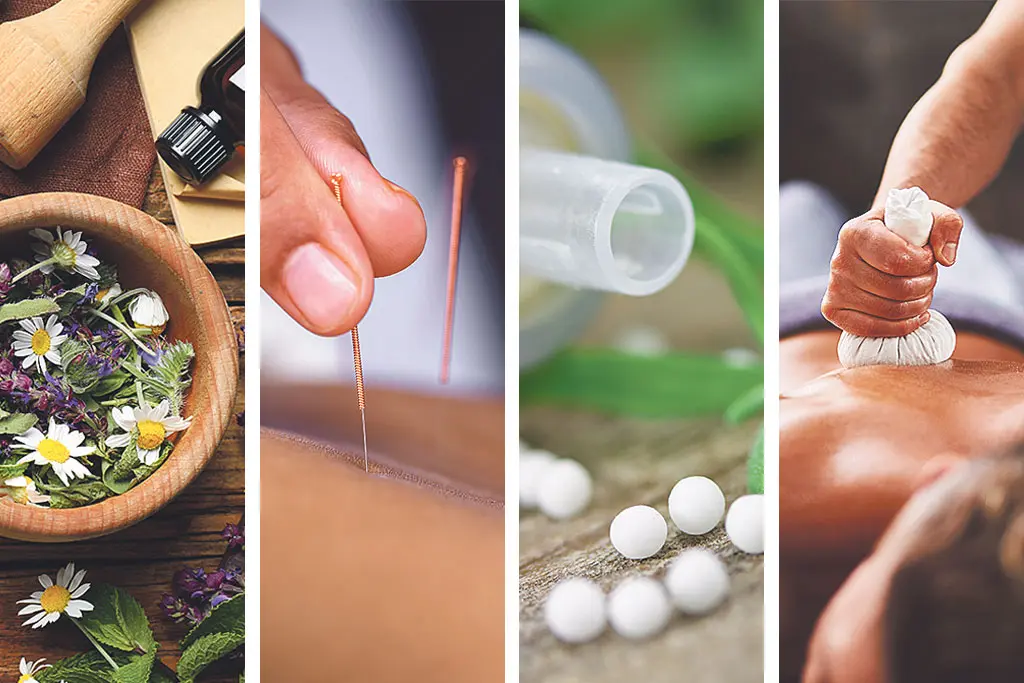 Die vier Fachrichtungen in der Naturheilpraktik (v. l.): Traditionelle Europäische Naturheilkunde (TEN), Traditionelle Chinesische Medizin (TCM), Homöopathie und Ayurveda. Foto: Adobe Stock